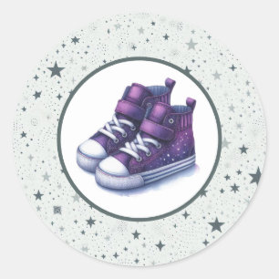 Purple Baby High Tops Baby Shower Classic Round Sticker