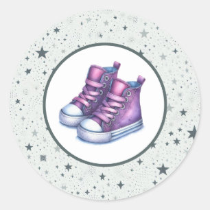Purple Baby High Tops Baby Shower Classic Round Sticker