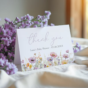 Purple Baby In Bloom Floral Wildflower Baby Shower Thank You Card