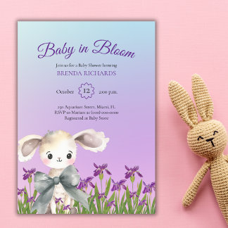 Purple Baby in Bloom Watercolor Baby Shower Invitation