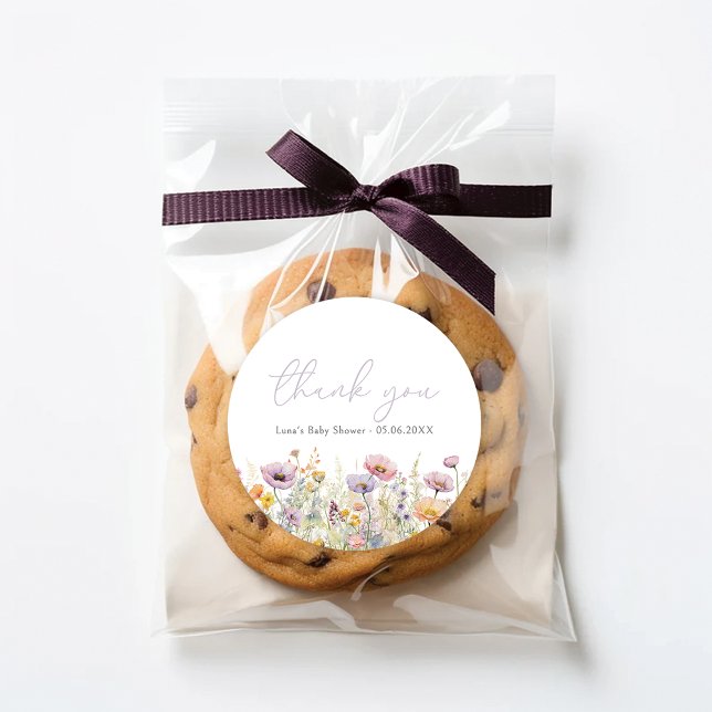 Purple Baby In Bloom Wildflower Shower Favour Classic Round Sticker (Creator Uploaded)