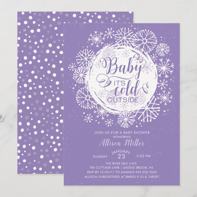 Purple Baby It's Cold Outside Invitation (Front/Back)