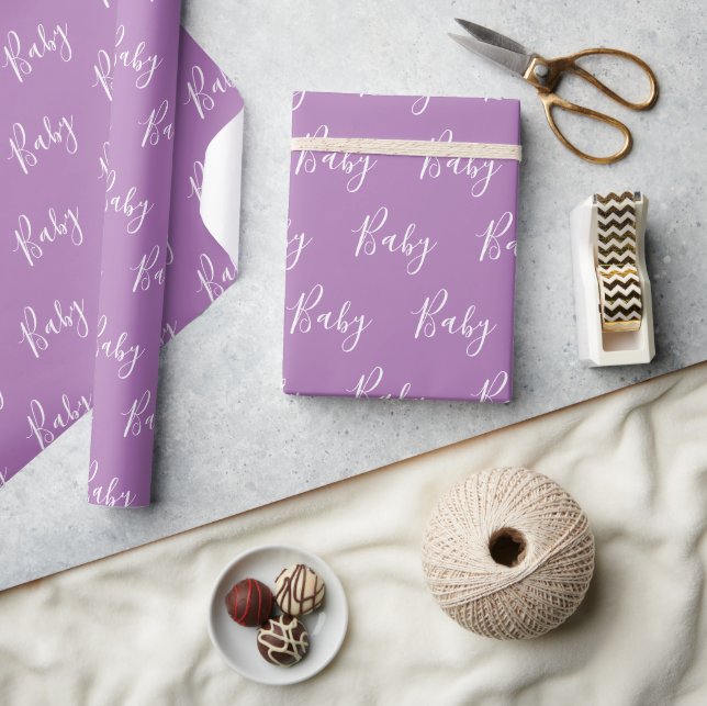 Purple Baby Script Elegant Baby Wrapping Paper (Crafts)