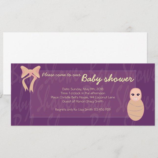 Purple Baby shower Baby in a bundle invitation (Front/Back)