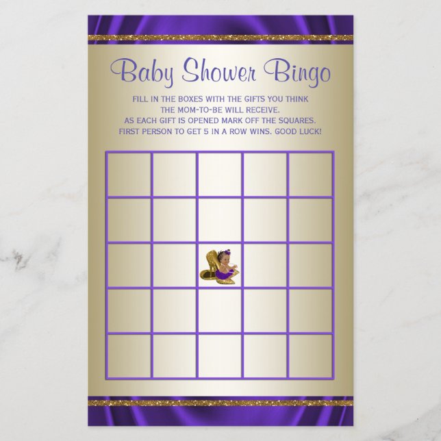 Purple Baby Shower Bingo Girl Baby Shower Games (Front)