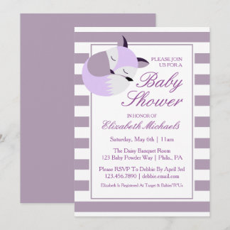 Purple Baby Shower Fox Invitation