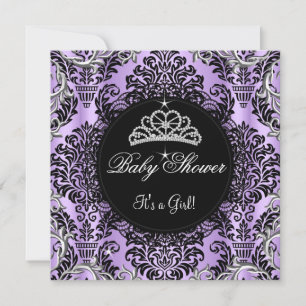 Purple Baby Shower Girl Princess Tiara Black Lace Invitation