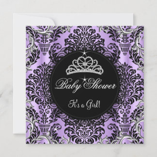 Purple Baby Shower Girl Princess Tiara Black Lace Invitation