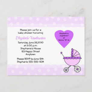 Purple Baby Shower Invitation Carriage Postcard