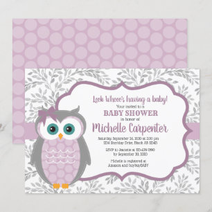 purple baby shower invitation girl woodland owl