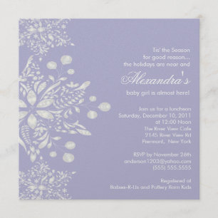 Purple Baby Shower Invitation Winter Snowflakes