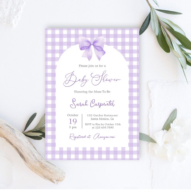 Purple Baby Shower invitation with bow (Creator Uploaded)