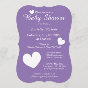 Purple baby shower invitations with cute hearts