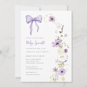 Purple Baby Sprinkle Wildflower Party Invitation 