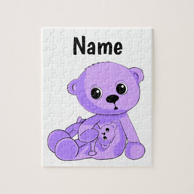 Purple Baby Teddy Bear Puzzle Personalise (Vertical)