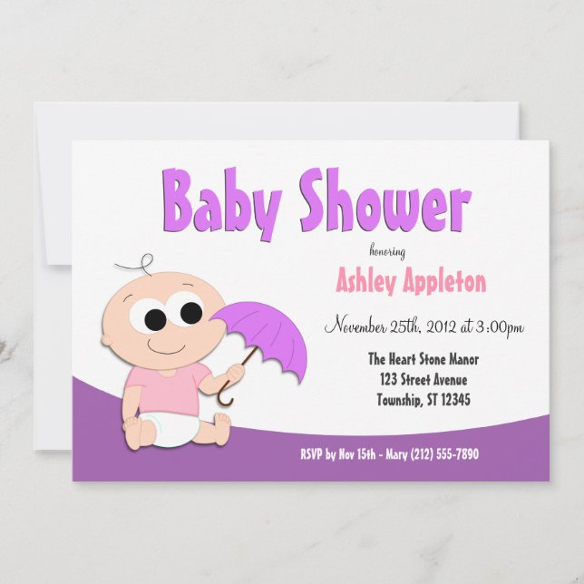 Purple Baby Umbrella - Shower Invitations (Front)