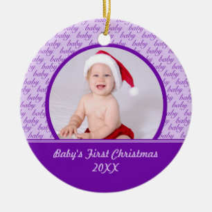 Purple Baby's First Christmas Photo Ornament