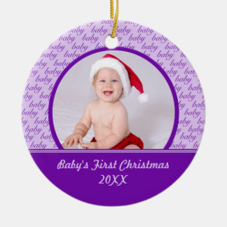 Purple Baby's First Christmas Photo Ornament