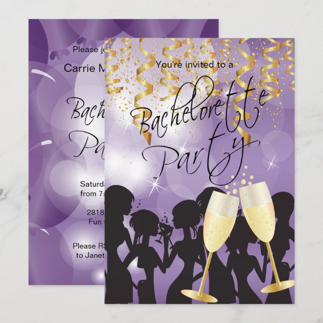 Purple Bachelorette Party Invitation (Front/Back)