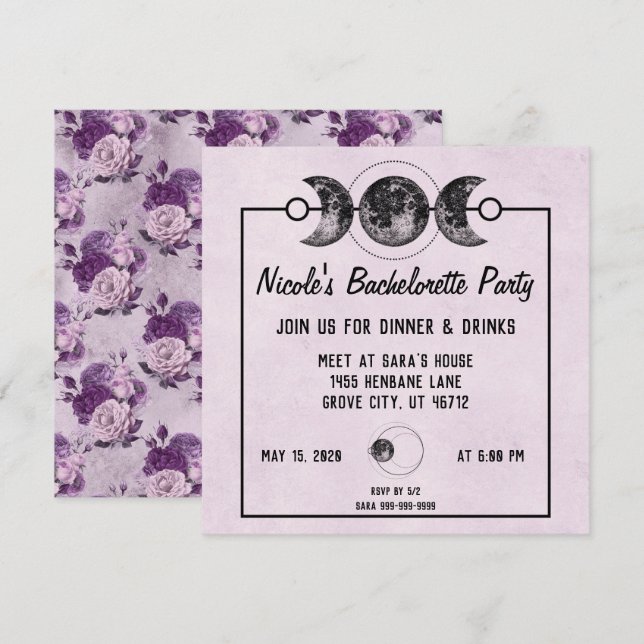 Purple Bachelorette Party Invite Goth Wicca Pagan (Front/Back)