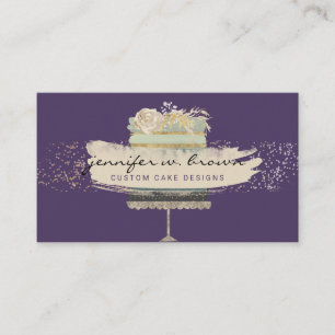 Purple Background Bakery Bright Wedding Cake Business Card