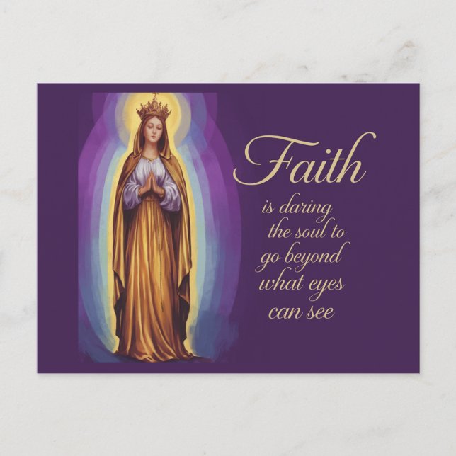 Purple Background Beautiful Faith Quote with Mary Postcard (Front)