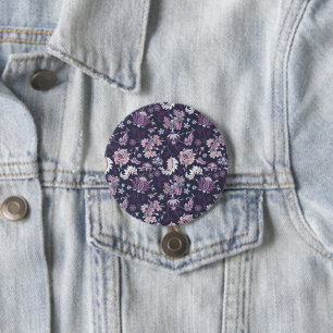 Purple Background Big Floral Seamless Pattern 7.5 Cm Round Badge