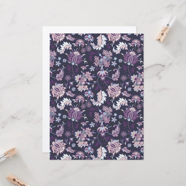 Purple Background Big Floral Seamless Pattern Card (Front/Back In Situ)