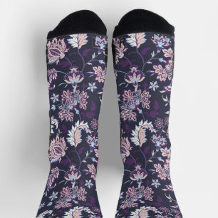 Purple Background Big Floral Seamless Pattern Socks