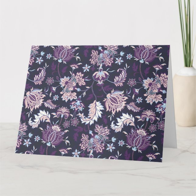 Purple Background Big Floral Seamless Pattern Thank You Card (Front)