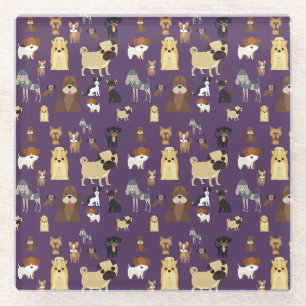 purple background dogs pattern. glass coaster