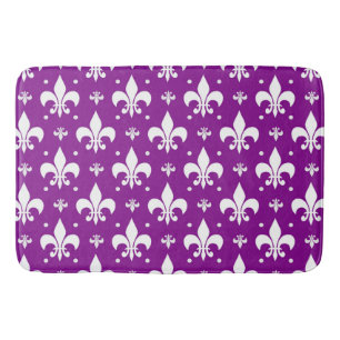 Purple Background Fleur-de-lis Pattern Design  Bath Mat