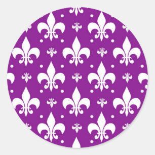 Purple Background Fleur-de-lis Pattern Design Classic Round Sticker