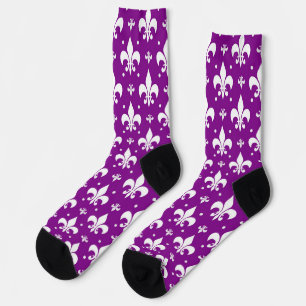 Purple Background Fleur-de-lis Pattern Design Socks