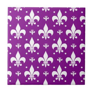 Purple Background Fleur-de-lis Pattern Design Tile