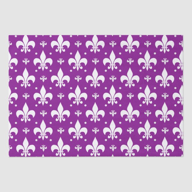 Purple Background Fleur-de-lis Pattern Design  Tissue Paper (Front)