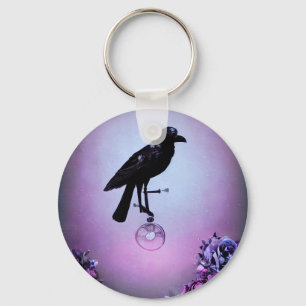 Purple Background Raven Key Ring