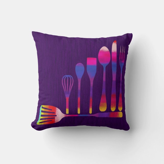 Purple Background Retro Kitchen Cooking Cushion (Front)