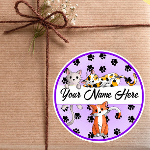 Purple background with Cute kittens Classic Round Sticker