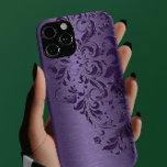 Purple Background With Deep Purple Floral Lace Case-Mate iPhone 14 Pro Case<br><div class="desc">Purple tones metallic brushed aluminium look print,  with deep purple floral lace. Available on other products and many different colour combinations</div>