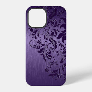 Purple Background With Deep Purple Floral Lace iPhone 12 Pro Case