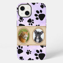 Purple background with paws, custom pet photo