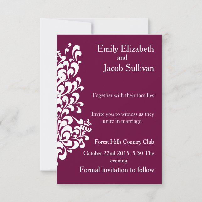 Purple Background with Swirl Modern Elegant Save The Date (Front)