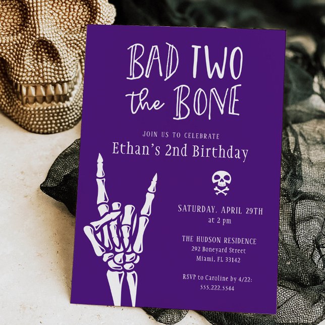 Purple Bad Two The Bone 2nd Birthday Party Invitation (Creator Uploaded)
