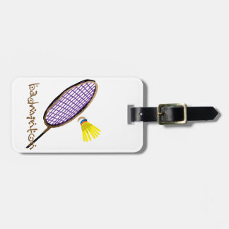 Purple badminton racket luggage tag