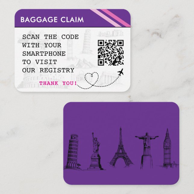 Purple Baggage Claim Bridal Shower Registry Enclosure Card (Front/Back)