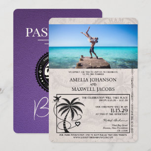 Purple Bahamas Passport Wedding Invitation