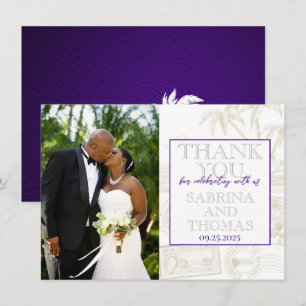 Purple Bahamas Wedding Photo Thank You Card