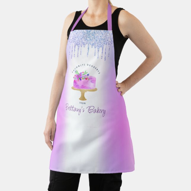 Purple Bakery Cake Glitter Drips Pastry Dessert Apron (Insitu)