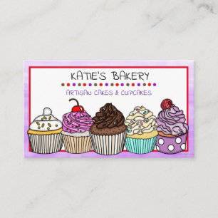 Purple Bakery Cute Whimsical Cupcakes Business Card